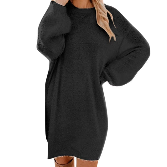 Christmas Deals 2022 Women Winter Sweater Knit Turtleneck Warm Long Sleeve Pocket Mini Sweater Dress,Black,L