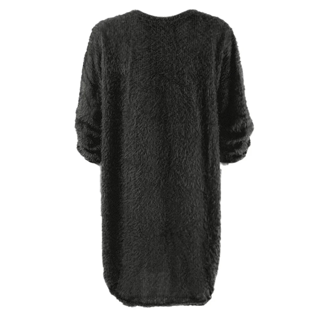 Christmas Deals 2022 Women Winter Sweater Knit Turtleneck Warm Long Sleeve Pocket Mini Sweater Dress,Black,L