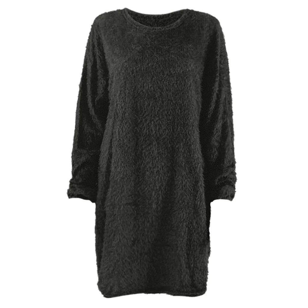 Christmas Deals 2022 Women Winter Sweater Knit Turtleneck Warm Long Sleeve Pocket Mini Sweater Dress,Black,L
