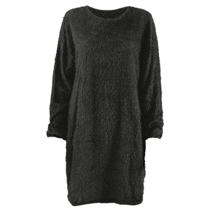Christmas Deals 2022 Women Winter Sweater Knit Turtleneck Warm Long Sleeve Pocket Mini Sweater Dress,Black,L